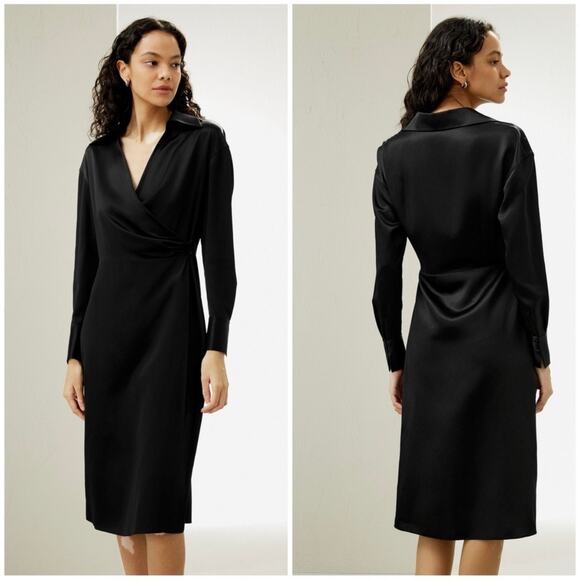 NWT Lilysilk x Ishie Silk Wrap Dress Sz 6 FLAW (Broken Button Cuff) - Picture 1 of 10